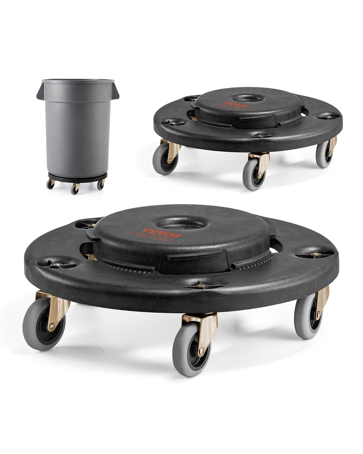 VEVOR Trash Can Dolly, Fit 20, 32, 44, 55 Gallon Containers, 2 Packs Round Trash Can Roller Base with 4 Swivel Wheels, 500lbs Heavy Duty Barrel Dolly,