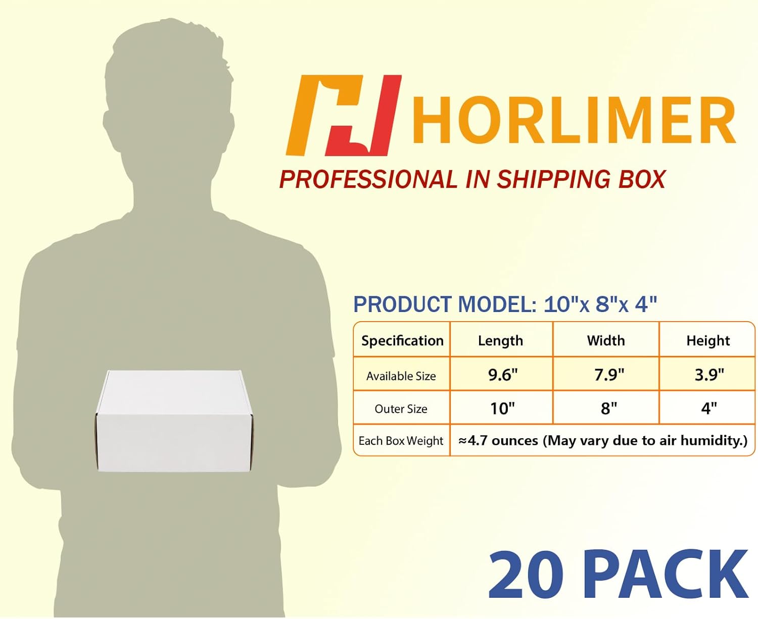 horlimer 10x8x4 inches shipping boxes set of 20, white corrugated cardboard box literature mailer 10" x 8" x 4" white