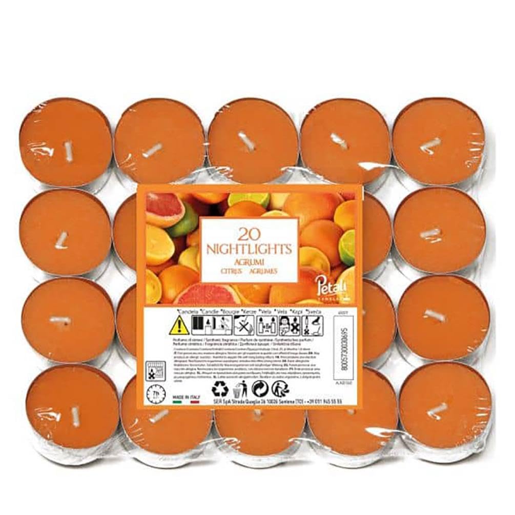 New Aladino Nightlights Tealights Pk 20 Citrus 7 Hour Burn Time