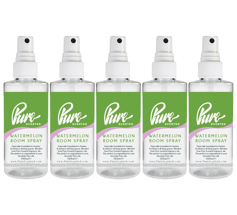 Pure Scented 500ml Room & Fabric Sprays 5 x 100ml Suitable For Home, Car, Caravan, Work, Gym Bags, Odour Eliminators (5 x 100ml, Watermelon)