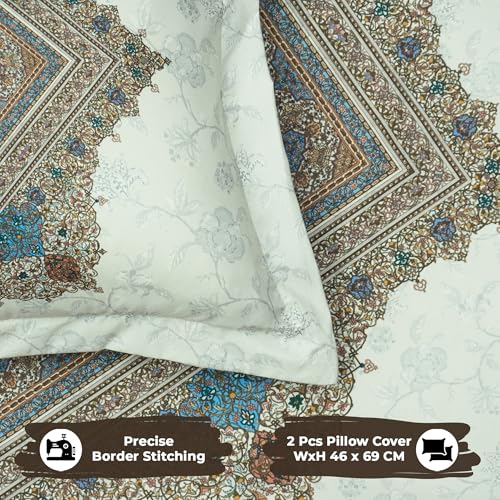 Image of Story@Home Rajasthani Theme Jaipuri Sanganeri Handblock Print Double Bedsheet 250x225 cm | Cotton Feel 240 TC Ultra Soft Fabric | Ivory Motif | Wrinkle Free Bedding Set