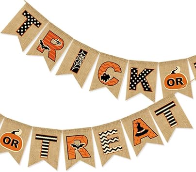 Amazon Co Jp Lumierechat ハロウィン 飾りつけ 飾り 装飾 ガーランド デコレーション 麻 リネン シンプル ナチュラル かぼちゃ A 687 Trick Or Treat おもちゃ