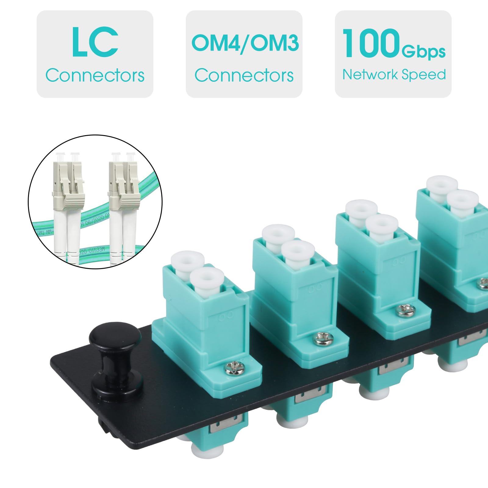 Lot de 2 panneaux de brassage en fibre duplex LC/OM3 avec adaptateurs LC duplex multimode bleu turquoise, 12 ports fibre