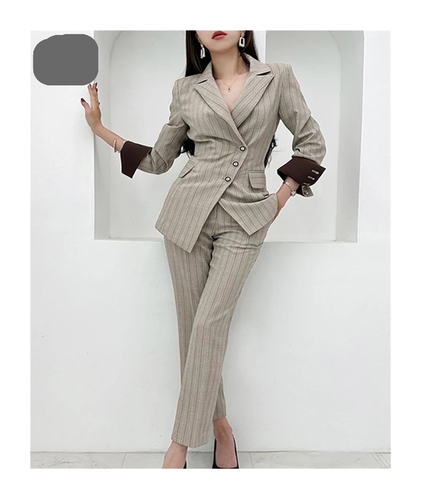 Conjunto Formal de Dos Piezas Autumn Winner, Elegante Traje Manga Larga, Chaqueta y pantalón, Trajes Casuales for Mujer para Negocios, Trabajo, Oficina, Formal