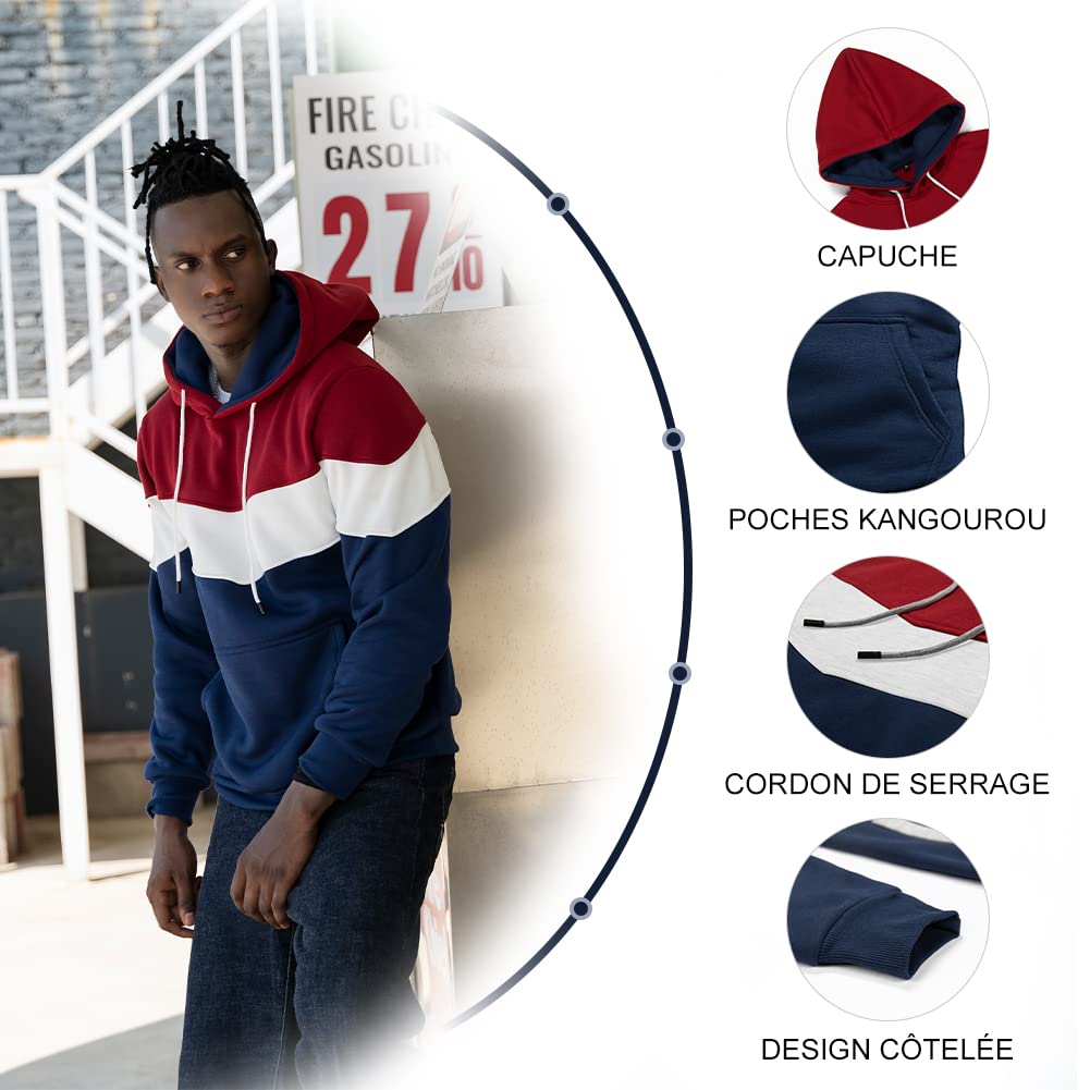 LBL Sweat Homme à Capuche Couleur Vives Pull de Manches Longues Poche Kangourou pour Hiver et Automne