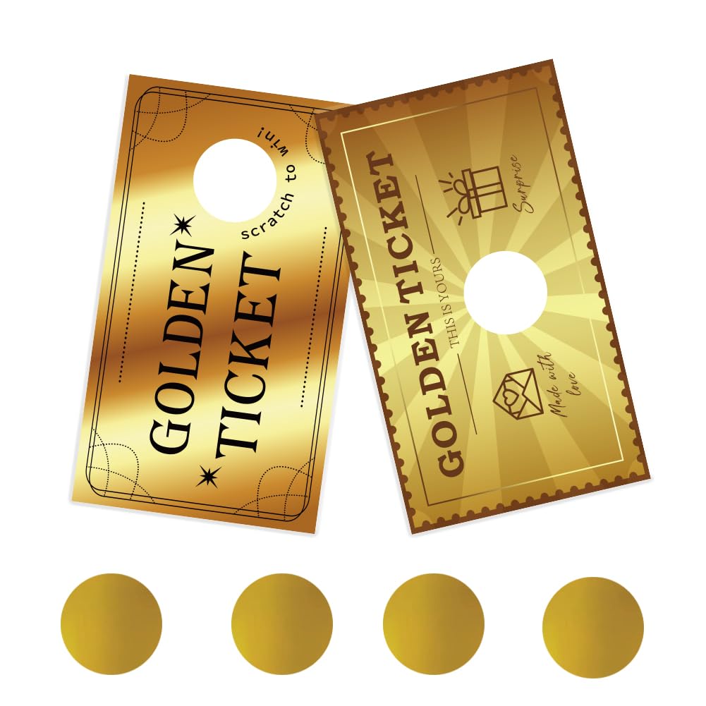 PLIGREAT 120 Pack Golden Ticket Scratch Off Tickets with Stickers DIY Your Own Scratch Cards Scratch Off Tickets DIY Coupon Cards for Small Business Holiday
