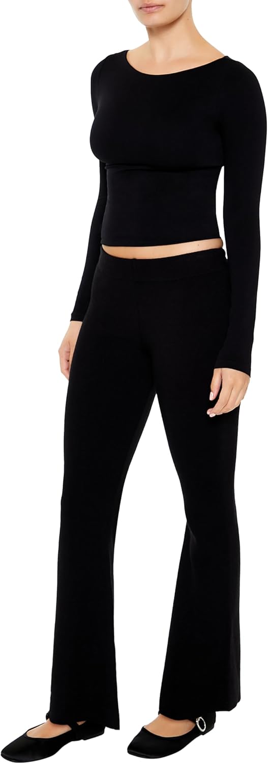 Forever 21 Womens Sweater-Knit Mid-Rise Flare Pants - Image 3