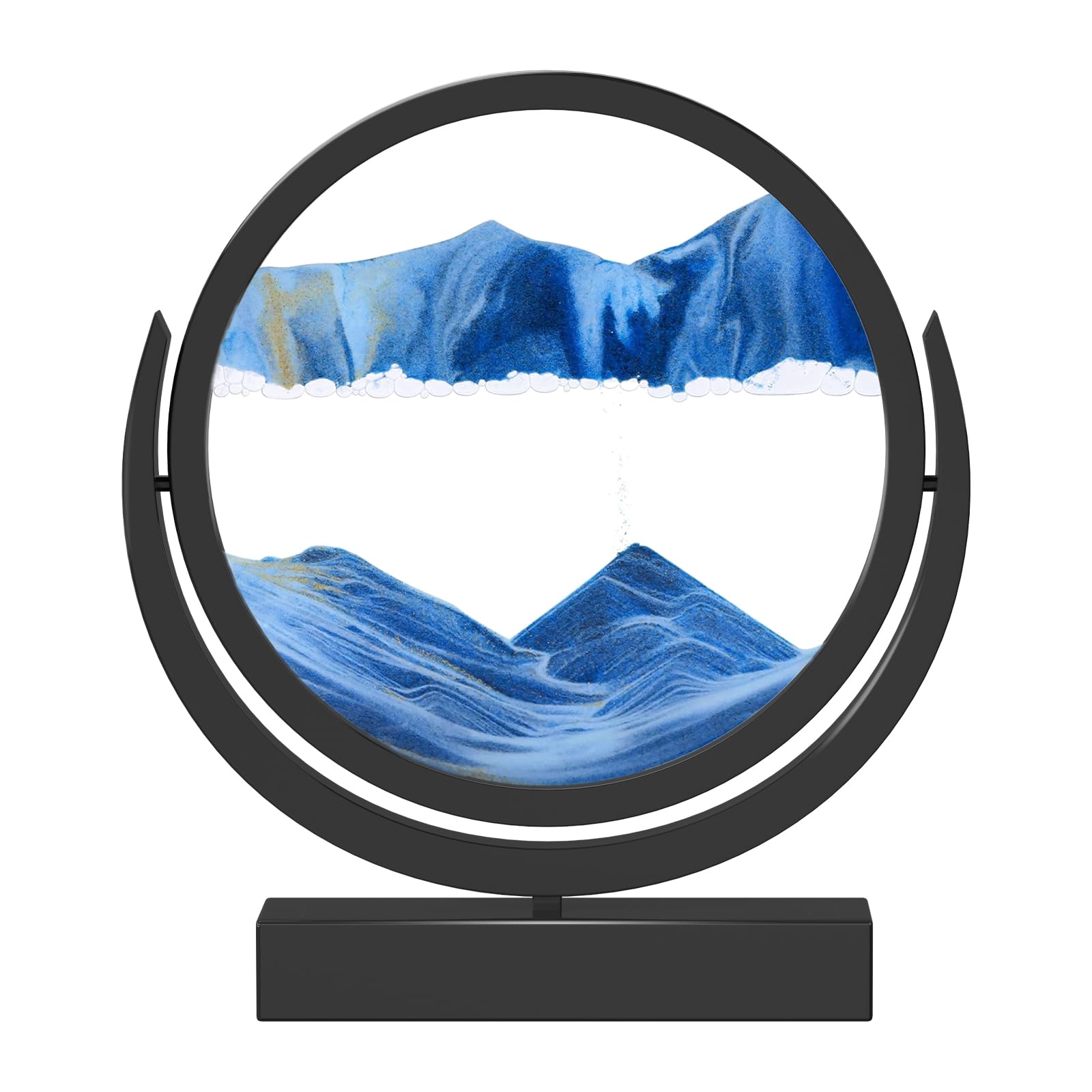 E-SHIDAI Moving Sand Art Picture in Motion Round Glass 3D Deep Sea Landscape, Dynamic Sand Art Sandscapes, Sensory (12in, Blue)