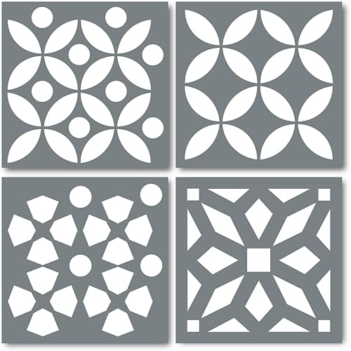 Paquete de 4 plantillas de azulejos (6 x 6 pulgadas), patrón marroquí, plantillas reutilizables para pintar suelos/paredes/muebles, se adapta a