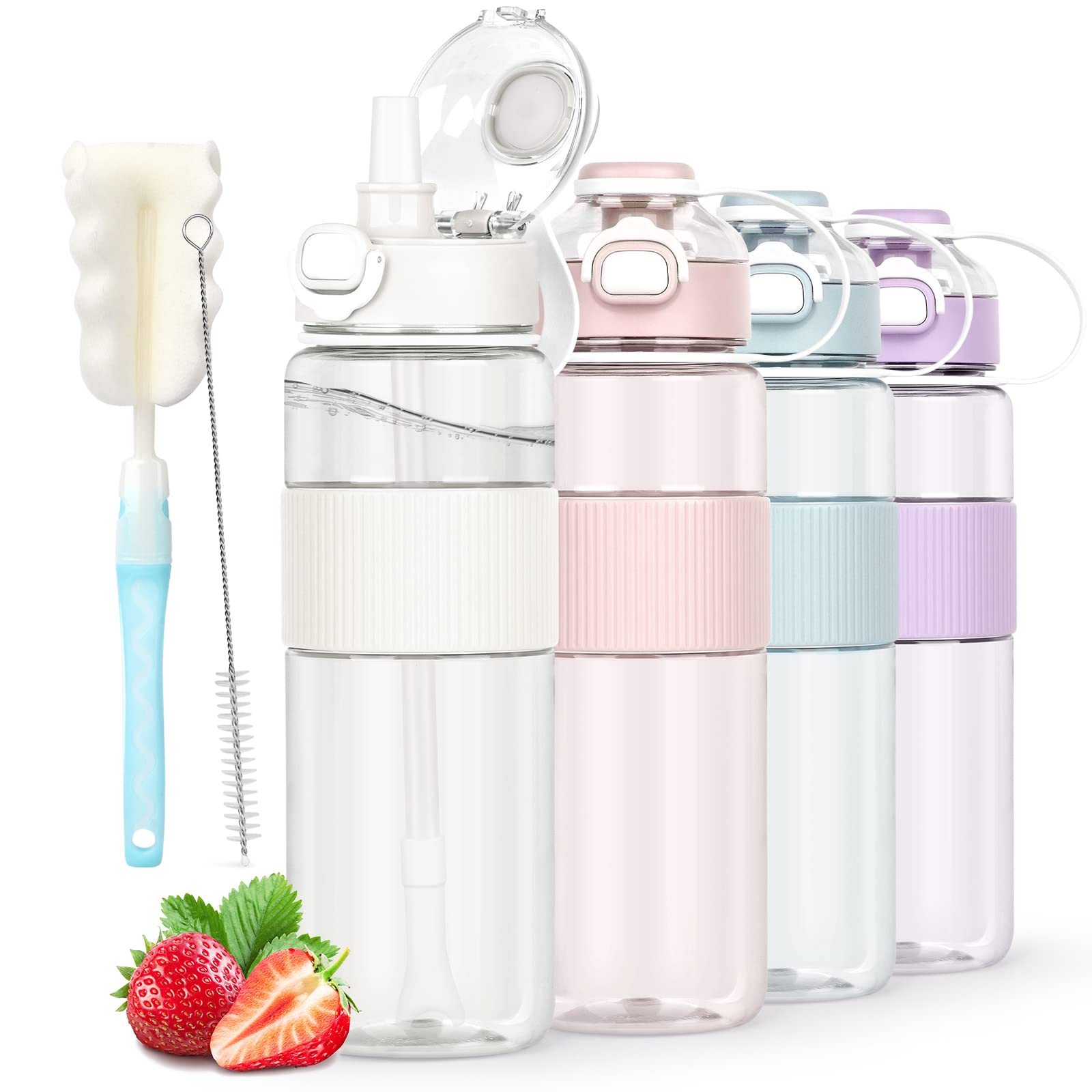 Leakproof Sports Water Bottle with Straw and Cleaning Brushes 1L 1 Pack