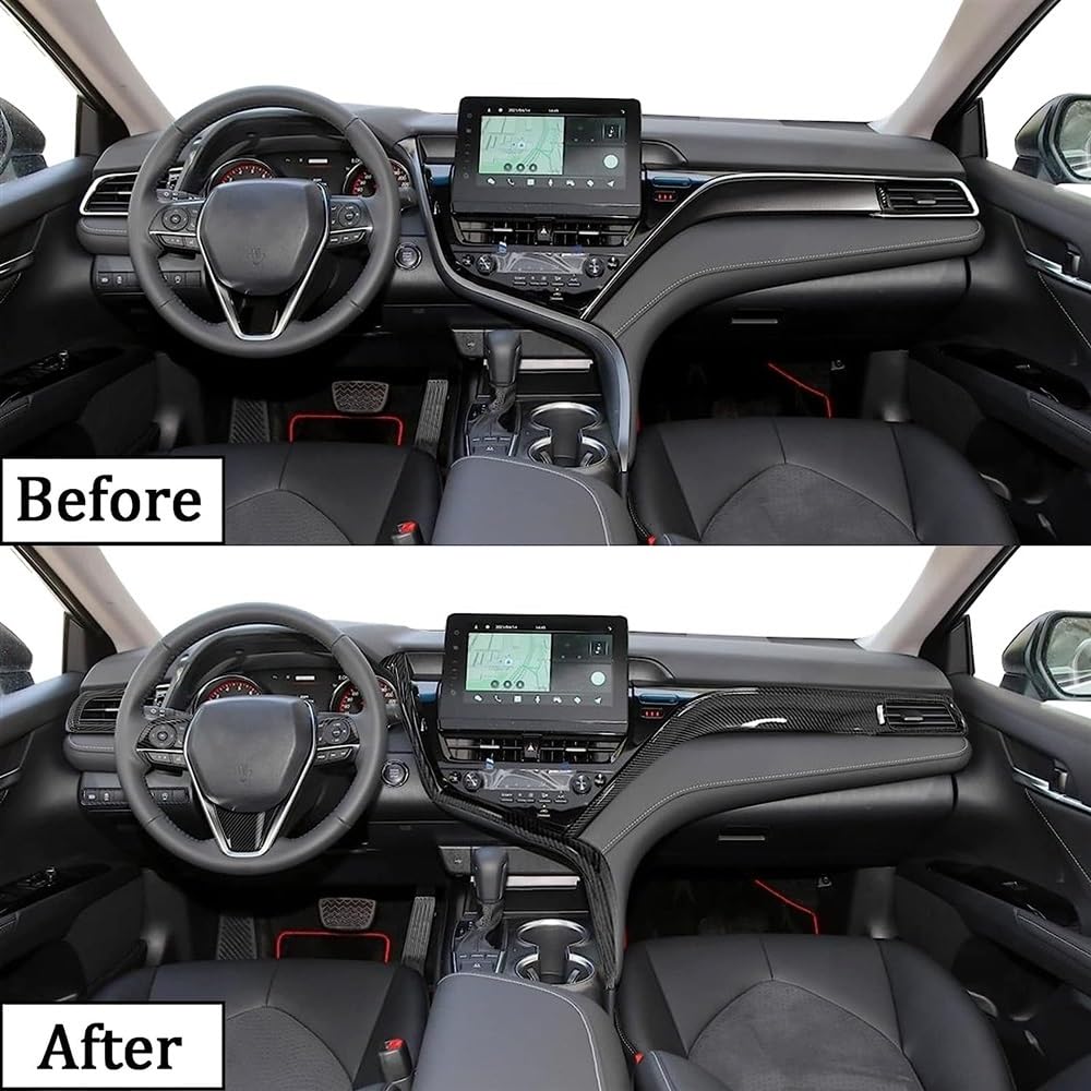 Xotic Tech Carbon Fiber Pattern Dash & Center Console Trim Cover Kit For Toyota Camry (2018-Up) – 2 Pieces, ABS-1121298