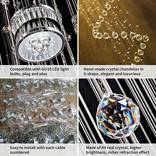 SEFINN FOUR Modern Crystal Chandelier Spiral Design 6 Light Crystal High Ceiling Pendant Light Chandelier for Living Room Hotel Stairs Foyer Entryway Height 87 inch Flush Mount Diameter 20 inch - Image 6