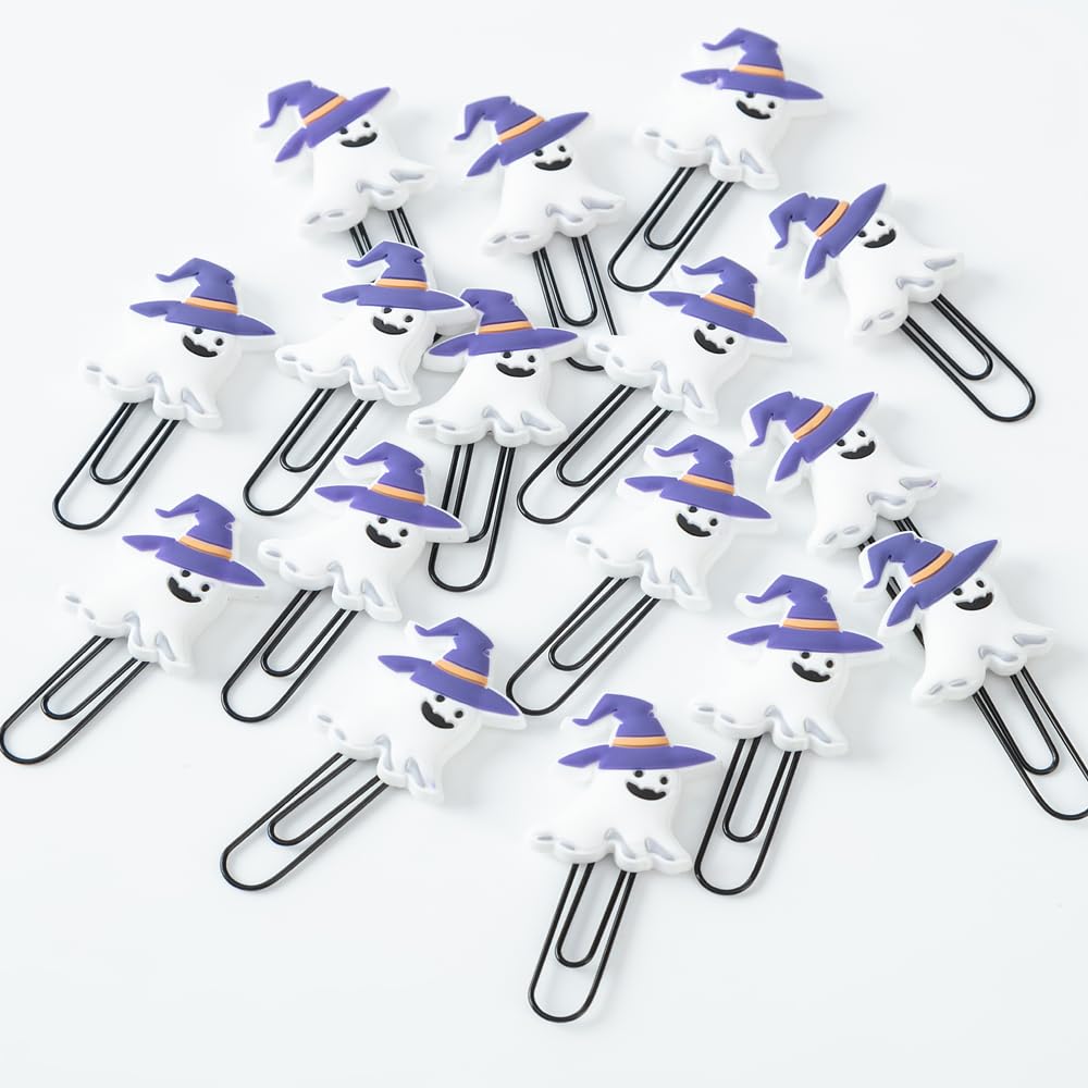 100 Pcs Halloween Ghost Shaped Paper Clips - 17 Cute Designs For School, Office, Crafts & Party Decor