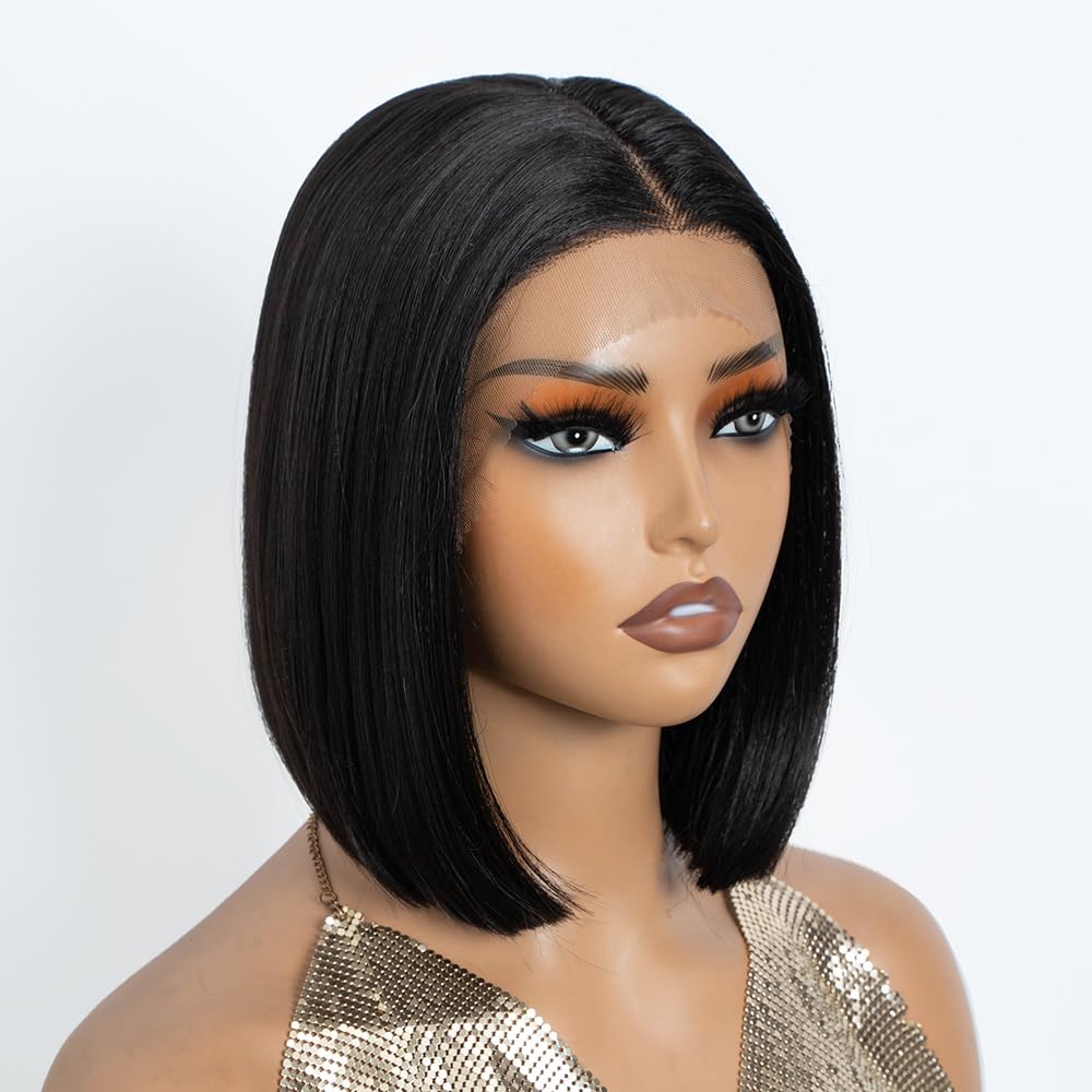 NOBLE Lace Front Wigs for Women Dark Brown Bob Wigs for Women Resistant Synthetic Wig 10 inchs Short Straight Wig for Party Daily Use