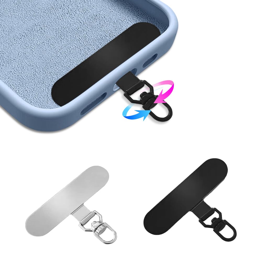 2Pcs 360° Rotatable Phone Tether Tab, Universal Phone Lanyard Patch, Cell Phone Replacement Pad,Anti-Lost Attachment Hanging Metal Ring Compatible for iPhone & Other Cell Phone