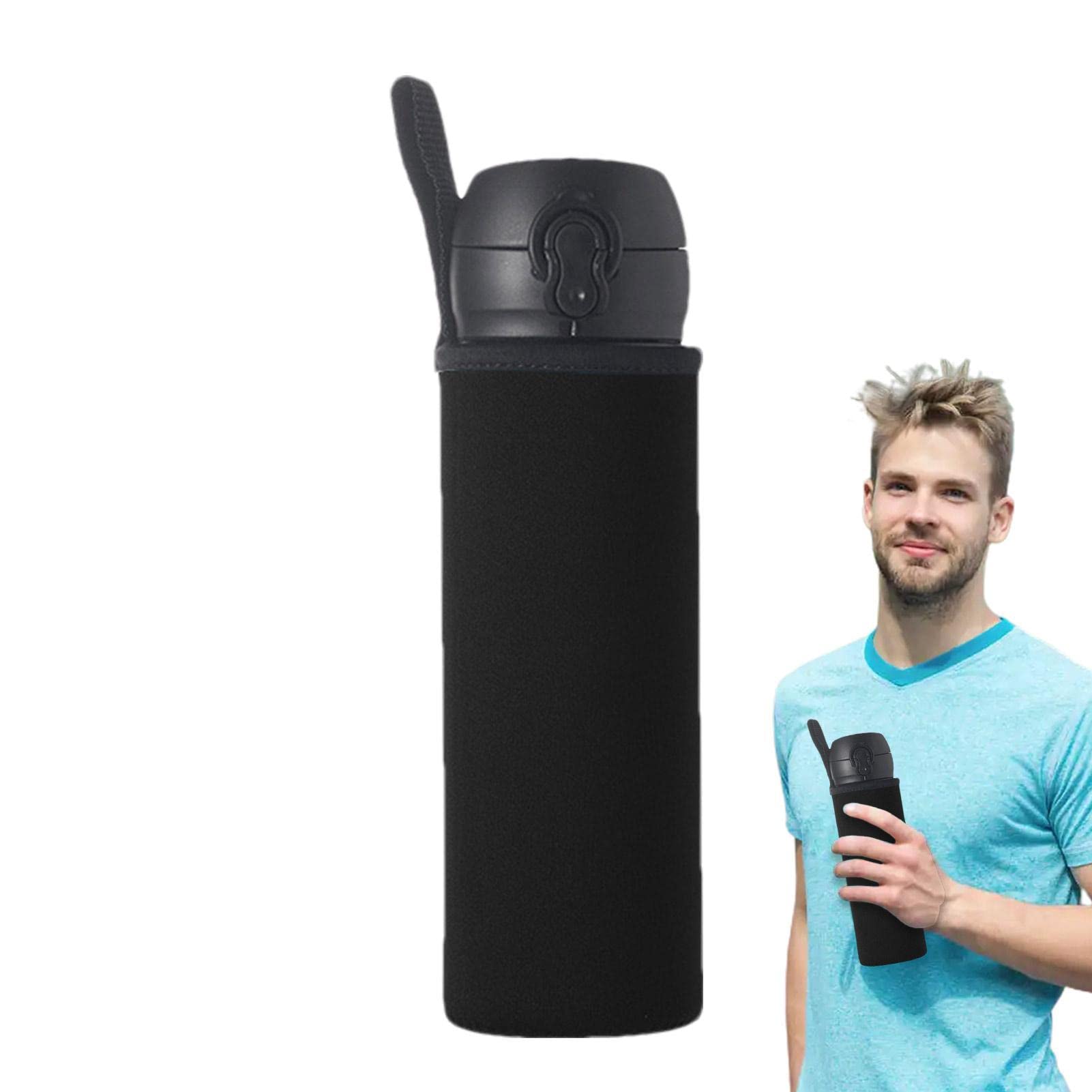 Stronrive Black Water Bottle,Cozy Sleeve Bottle Holder For Water Bottle - Soda Can Cooler And Beer Sleeve Bottle Sleeve Bottle Carrier For Outdoor Sports Walking, Running, Cycling