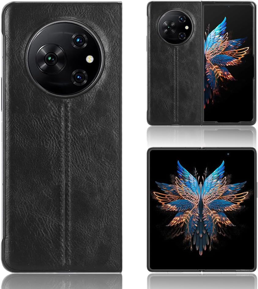 Compatible with Tecno Phantom V Fold Case Cover,Retro PU Leather Ultra Slim Shockproof Compatible with Tecno Phantom V Fold 5G Case Black