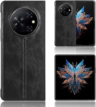 Case Compatible with Tecno Phantom V Fold,Compatible with Tecno Phantom V Fold 5G AD10 [PU Leather texture][PU+PC+TPU] 3 in 1 Camera Protection Cover Black