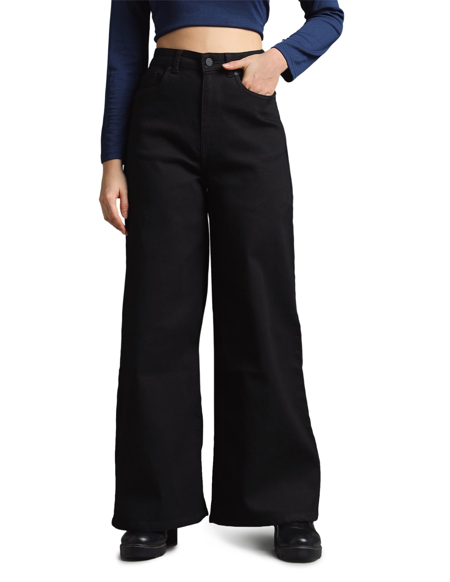 flying machine Women's Ultra Wideleg Fit Jeans| Solid | High Rise | Stretchable | Jeans for Woman-picture-34