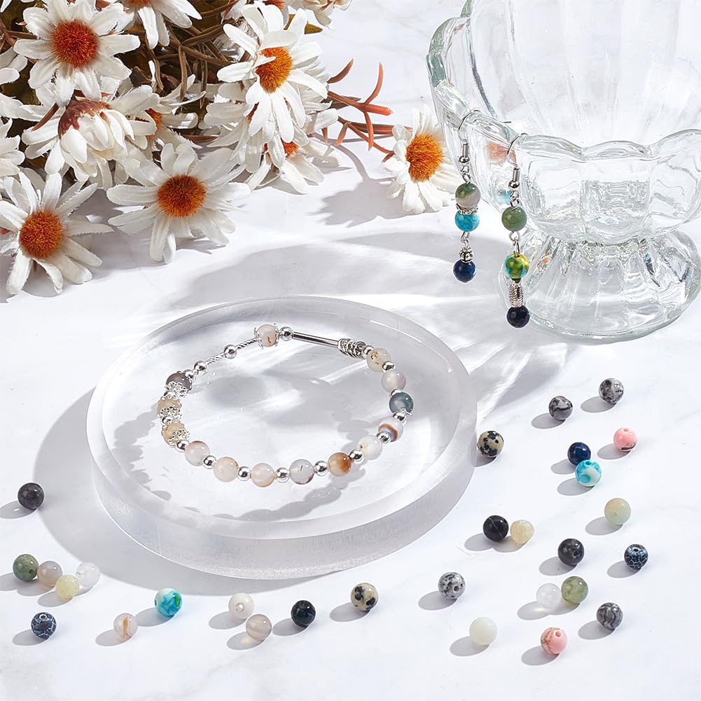 NBEADS 750 Stück 15 Stile Natürliche Runde Steinperlen, Gemischte Edelstein Perlen Kits 6mm Kristalle Edelstein Perlen Lose Spacer Perlen für Armband Halskette Ohrringe Schmuckherstellung, Loch: 1mm