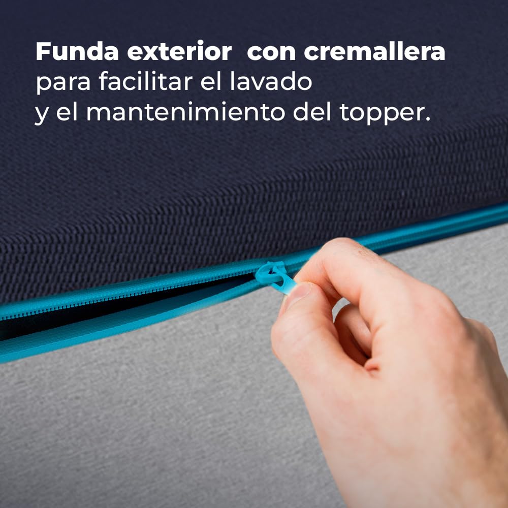 Cecotec Topper Viscoelástico Flow TopSerenity 90x190. Cubrecolchón Sobrecolchón. Viscoelástica 100% de 5 cm de Altura, 4 Correas Elásticas Antideslizantes, Funda Exterior con Cremallera
