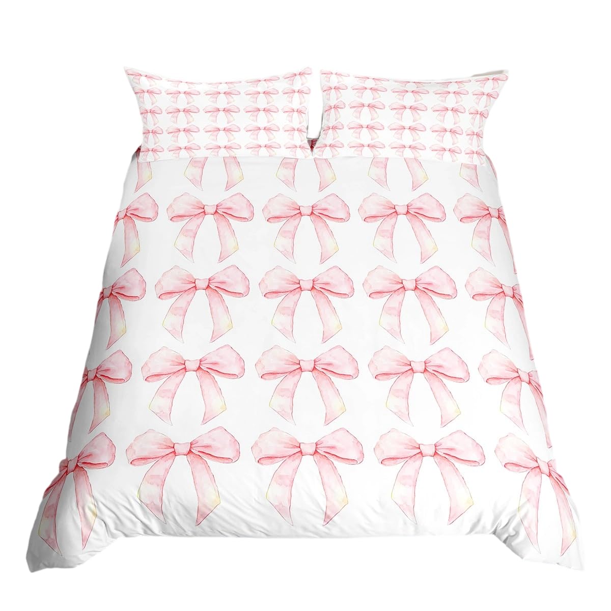 Geometric Ribbon Bow Bedding Set Single,Watercolor Bowknot Duvet Cover for Girls Kids,Aesthetic Coquette Bed Set