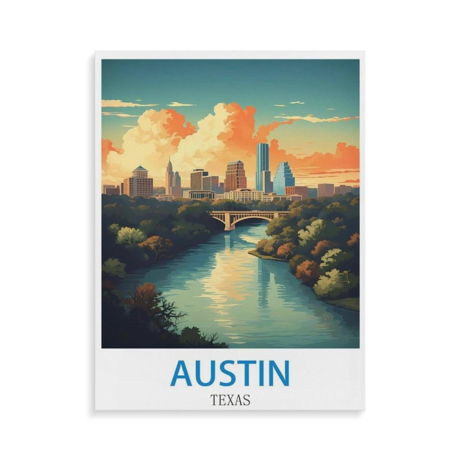 BEAYODKP Paint by Numbers，Austin Texas，DIY Paint by Numbers Kits for Adults Kids,Canvas Oil Painting with Brushes and Acrylic Pigment Paint by Numbers Arts Craft for Home Wall Decor(40x50cm-O84