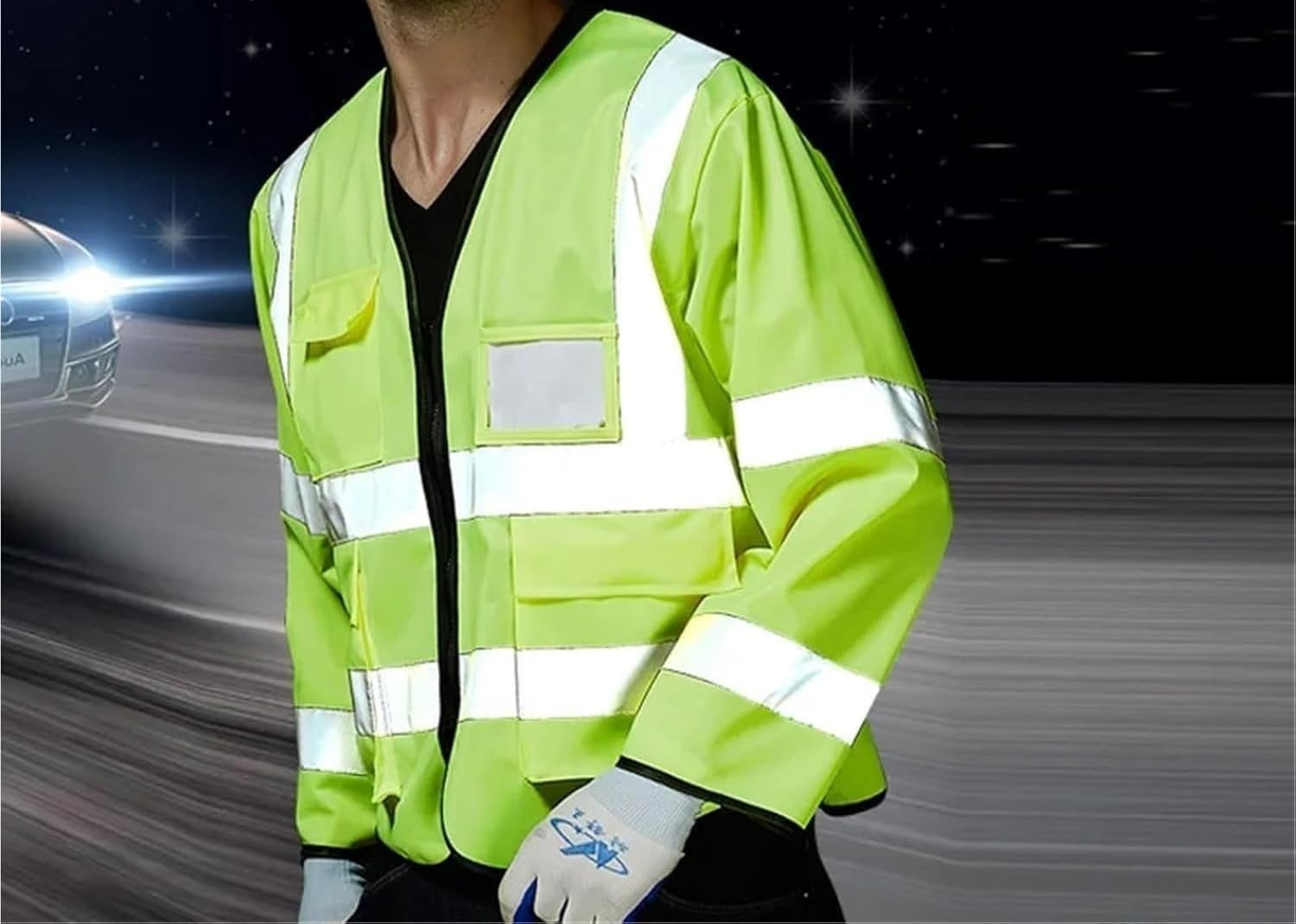 Long Sleeve Safety Reflective Vest, High Visibility Workwear,Reflective Clothing(Yellow)