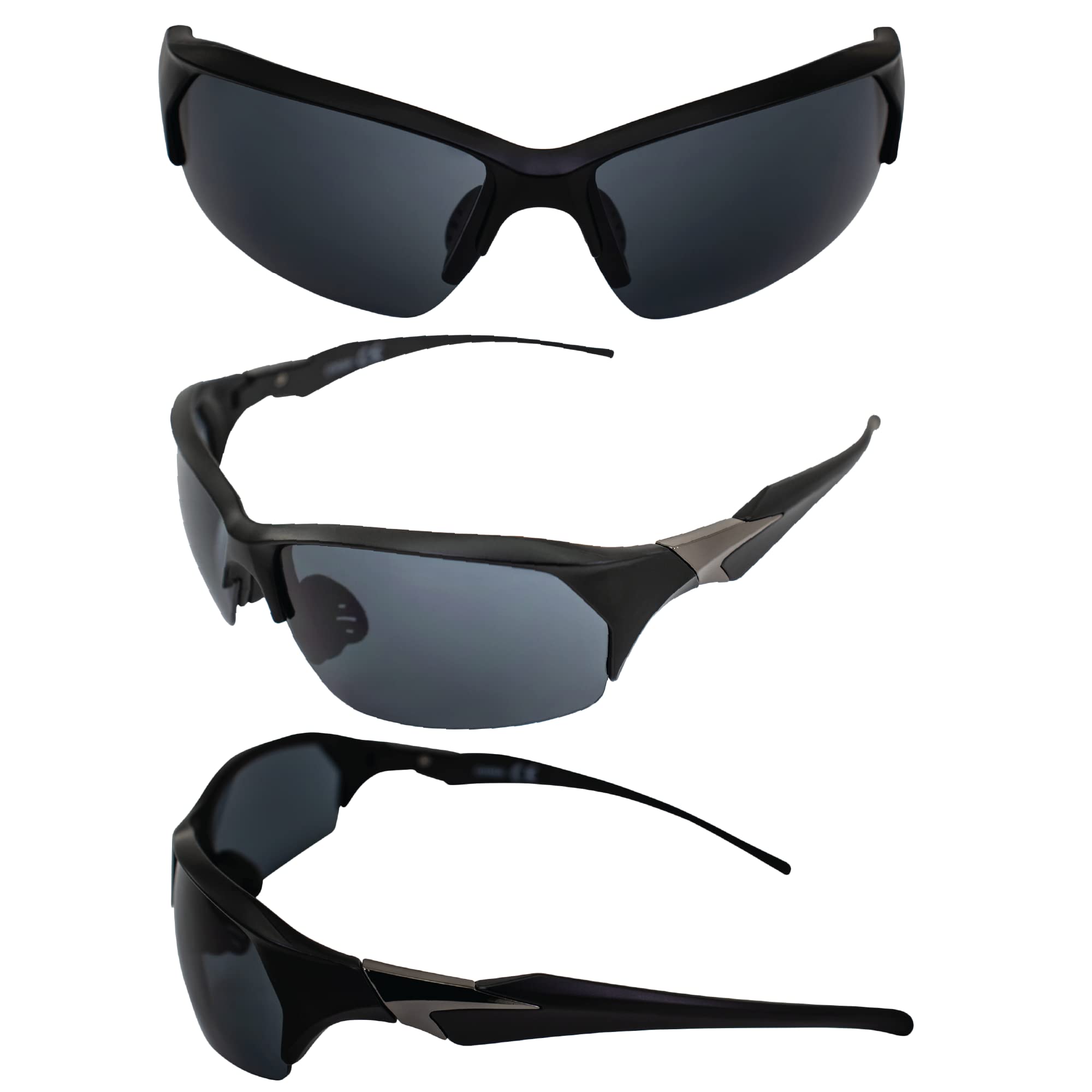 AlterImage Pursuit Wraparound Sports & Motorcycle Retro Sunglasses for Men or Women 2 Pair Semi-Rimless Black & Camo Frames w/Rubber Nose Pads & Smoke Lenses