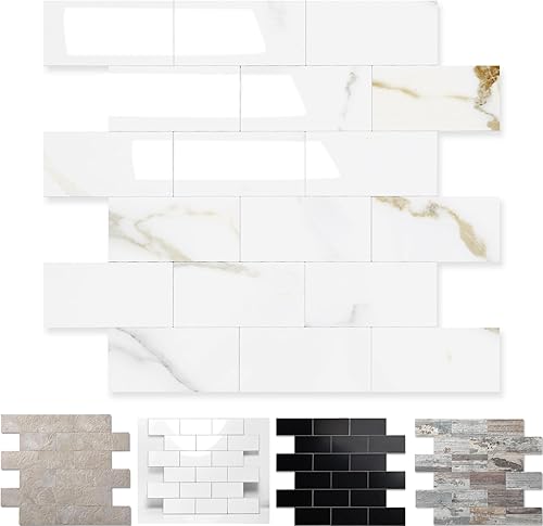 Vista 102 de Paquete de 1 lámina de revestimiento autoadhesivo de 12 x 12 pulgadas, baldosa de pared de PVC para cocina, baño, chimenea, mesa de lavandería o gris