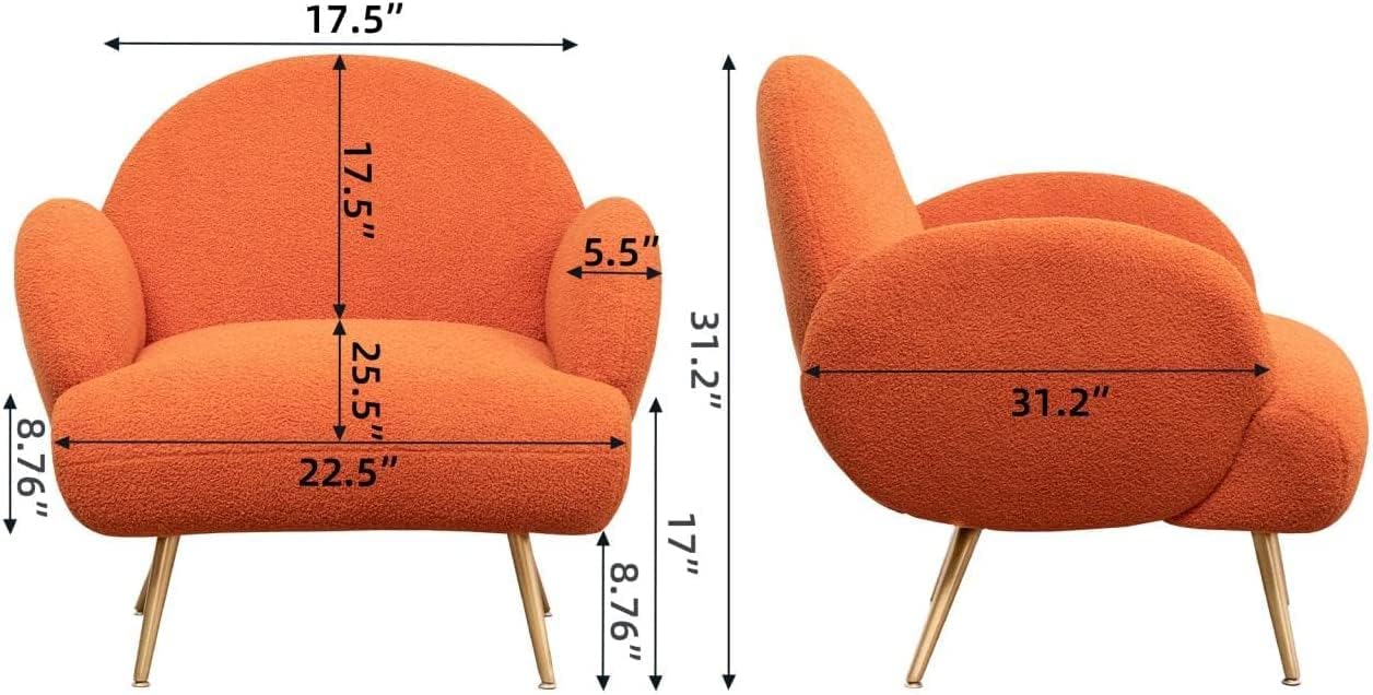 AISALL Poltrona Imbottita, Sedia da Salotto Moderna con Gambe in Metallo Nero, Poltrona da Salotto/Camera da Letto/caffè, Sedia da Divano, Arancione