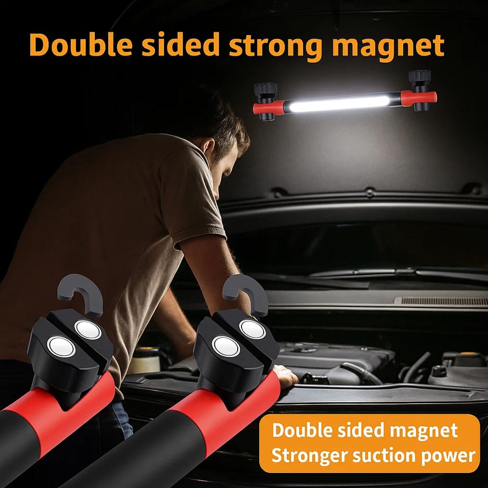 Lampada da lavoro magnetica ricaricabile a LED, lampada da lavoro sottocofano for meccanici/riparazioni auto/officina, lampada portatile senza fili con potente magnete e gancio for appendere(2 Pcs)
