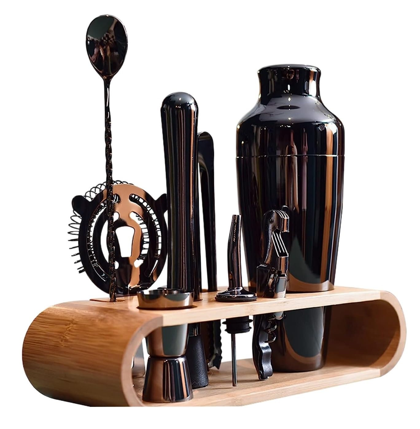 Kit Cocktail Set di Shaker per Cocktail in Acciaio Inossidabile da 10 Pezzi con Kit Barman Supporto per Bar Domestici All'aperto Shaker Cocktails Set(Black)