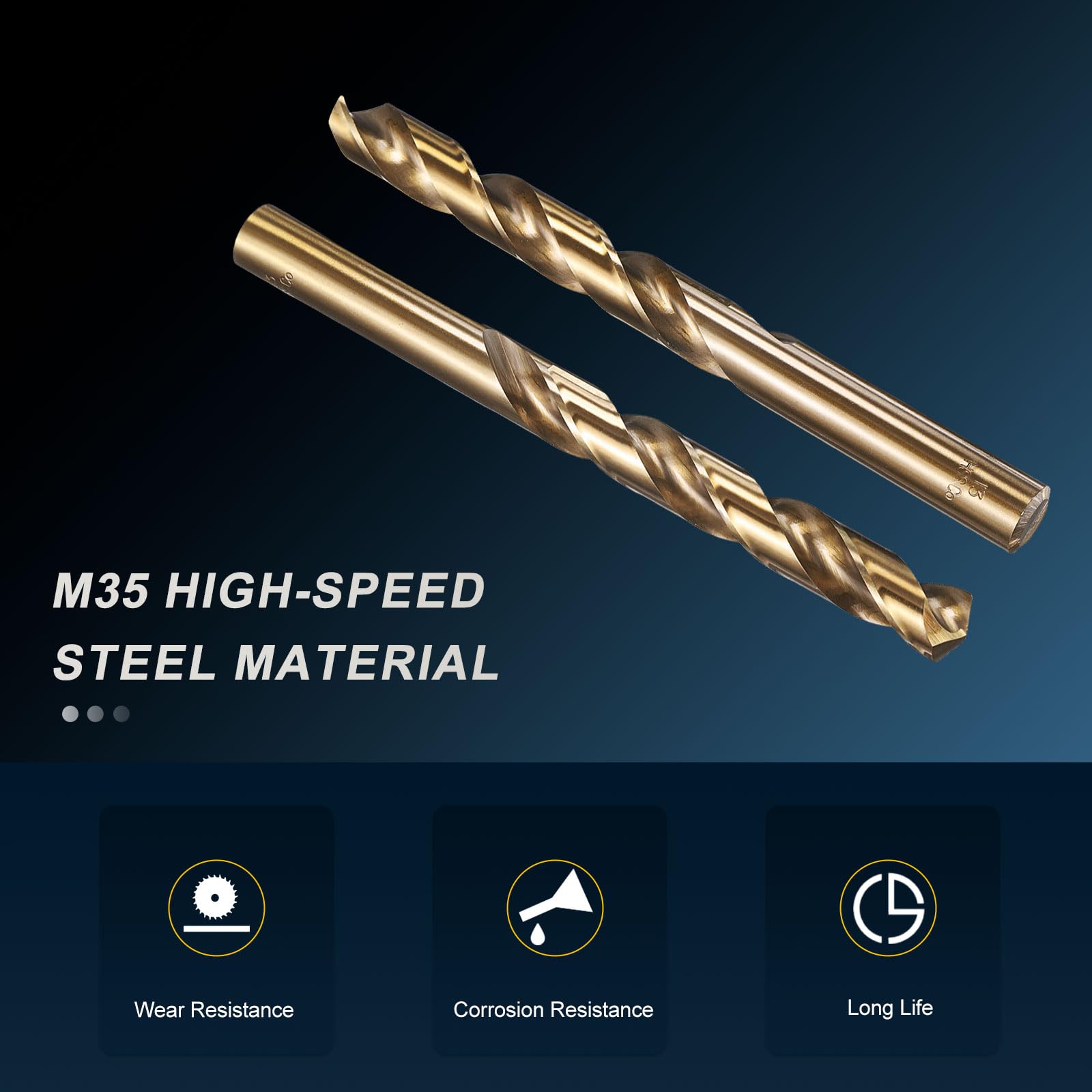 PATIKIL 12mm Drill Bit, M35 Cobalt 5% High-Speed Steel Jobber Straight Shank 135° Gold Finish for Stainless Steel Hard Metal - 5 Pack - Image 3