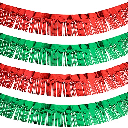 4 Packs 10 Feet Fringe Garland Christmas Foil Fringe Garland Metallic Tinsel Foil Garland Wall Hanging Fringe Banner for Wedding Birthday Parties Holiday Decorations and More (Red and Green)