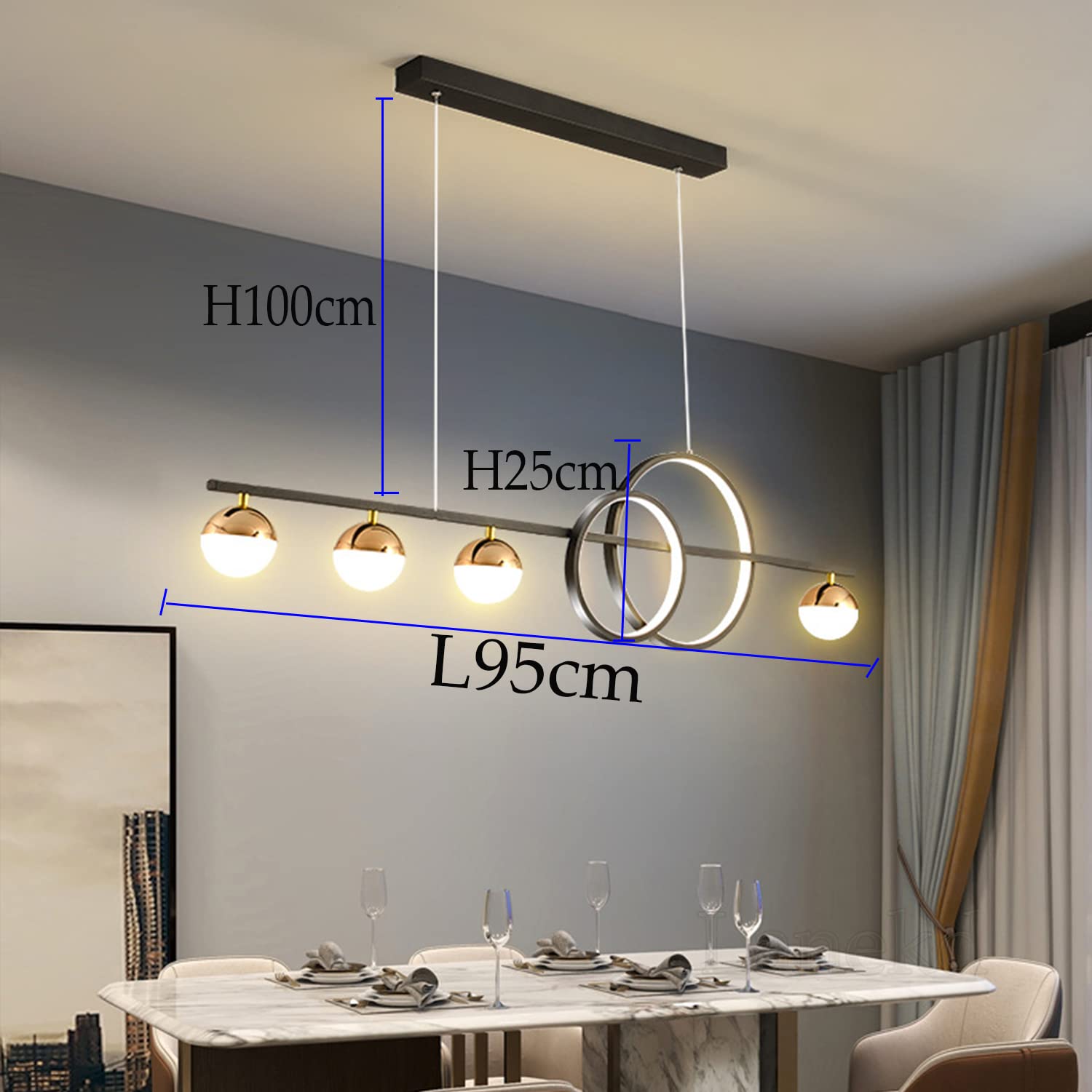 Lustre LED Suspendu Linéaire 100 Cm - Dimmable, 3 Couleurs, Hauteur Réglable - Pour Salle à Manger, Salon, Bureau (blanc)