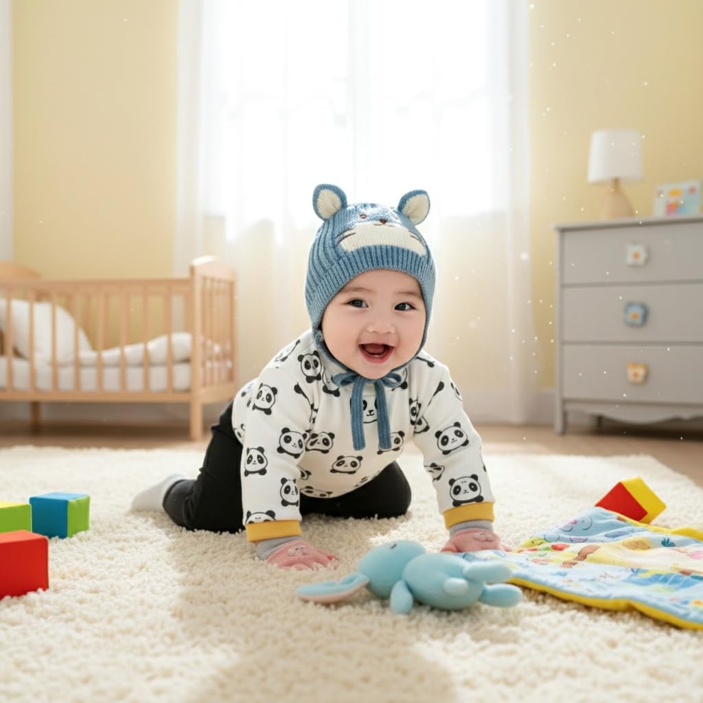 REFFER Wool Baby Winter Caps Unisex Beanie Fit For 3 Months To 4 Years Old Toddler Baby Winter Caps For Kids Boy's And Girl's Free Size (Sky Blue) 2