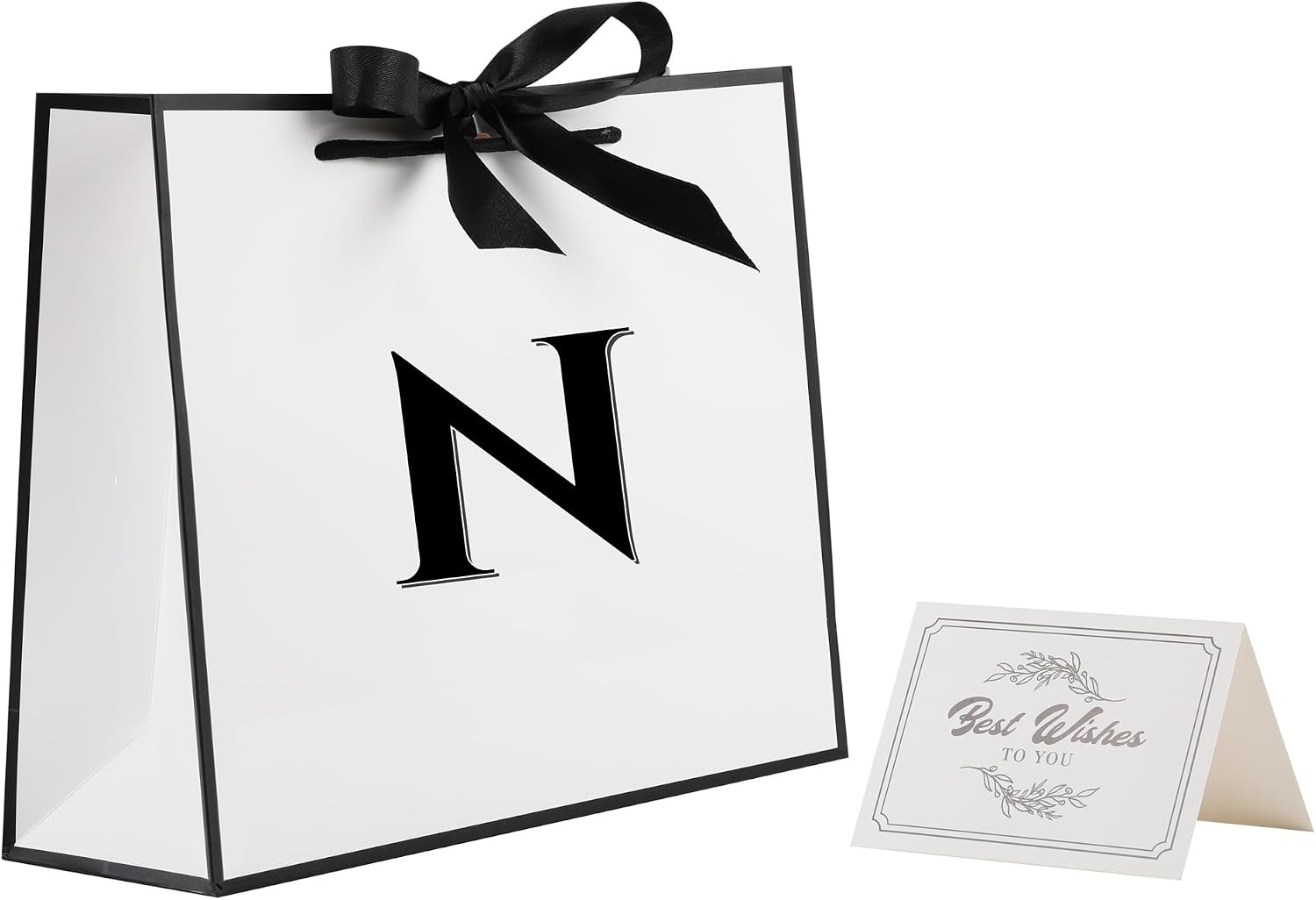STOBOCTER Initial Gift Bags with Handles and Bow Ribbon 12.6"x10" Personalized Letter Gift Bags Birthday Gift Bag for Women Men Reusable Gift Wrap Bag for Mothers Day Wedding Graduation (N-Medium)