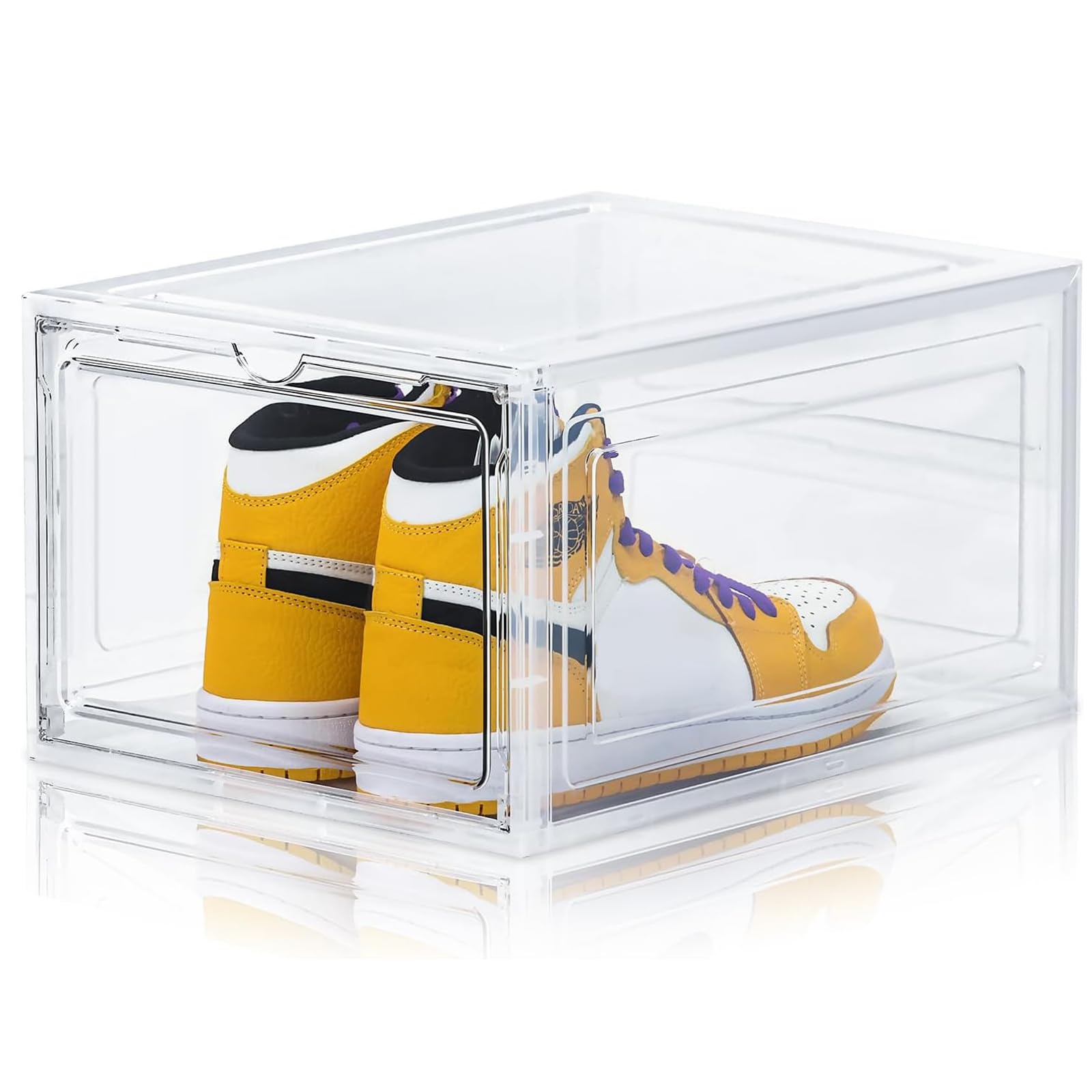 1 Pack Acrylic Clear Shoe Storage Organizer with Magnetic Door, Stackable Boxes for Closet, Foldable Space-Saving Shoe Rack, Sneaker Storage, Shoe Display Case (Clear, 1pack)