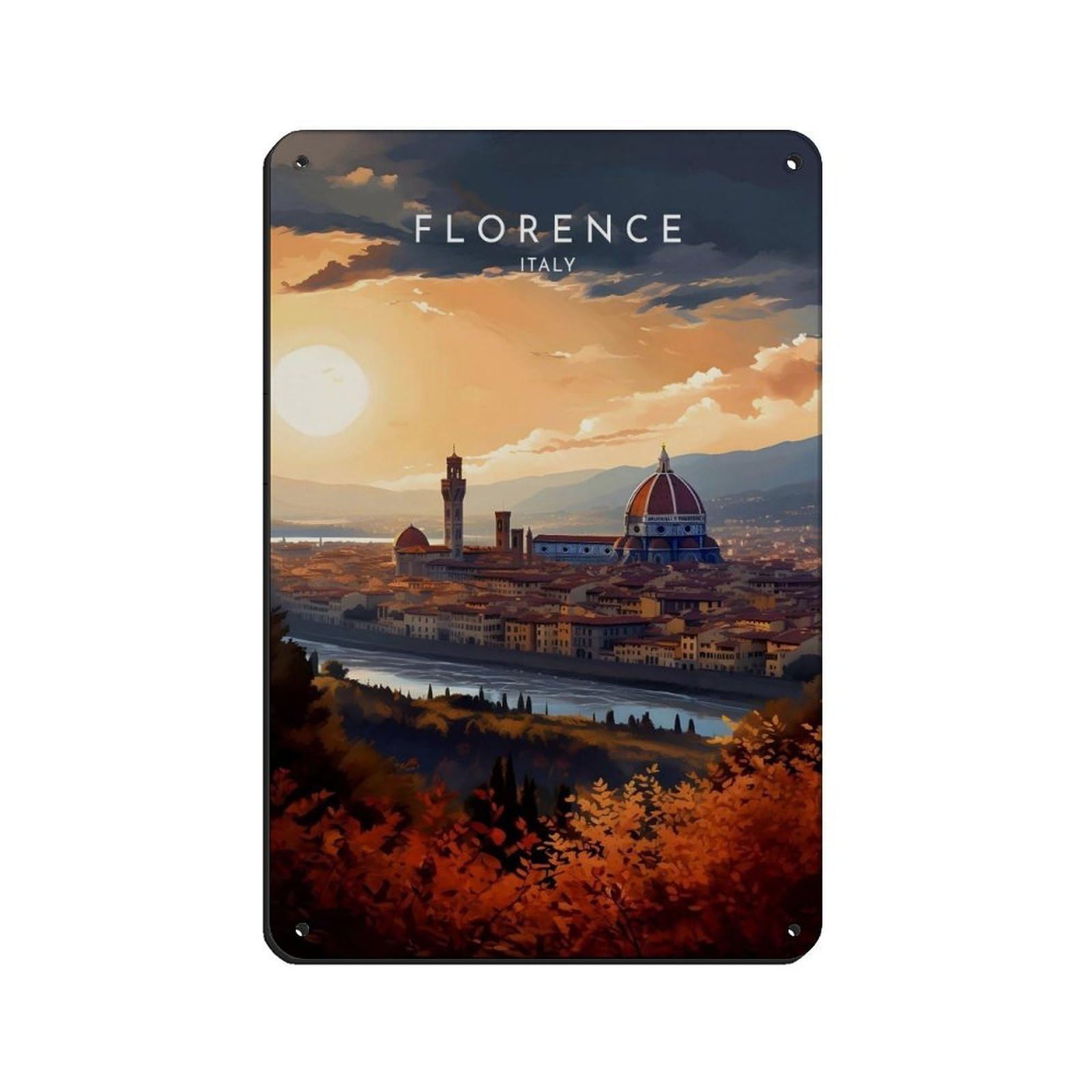 Lxwnze 20L X 30W Cm Florence Travel - Italy Tin Sign Vintage Metal Pub Club Cafe Bar Home Wall Art Decoration Poster Retro 8X12inch(20X30cm)