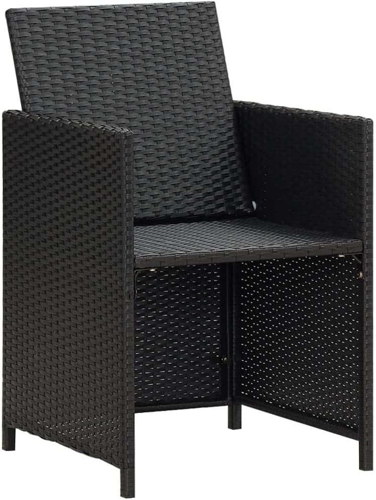 vidaXL Black Poly Rattan Patio Chairs with Cushions - Set of 4 Outdoor Garden Armchairs for Deck, Patio, Garden Comfort