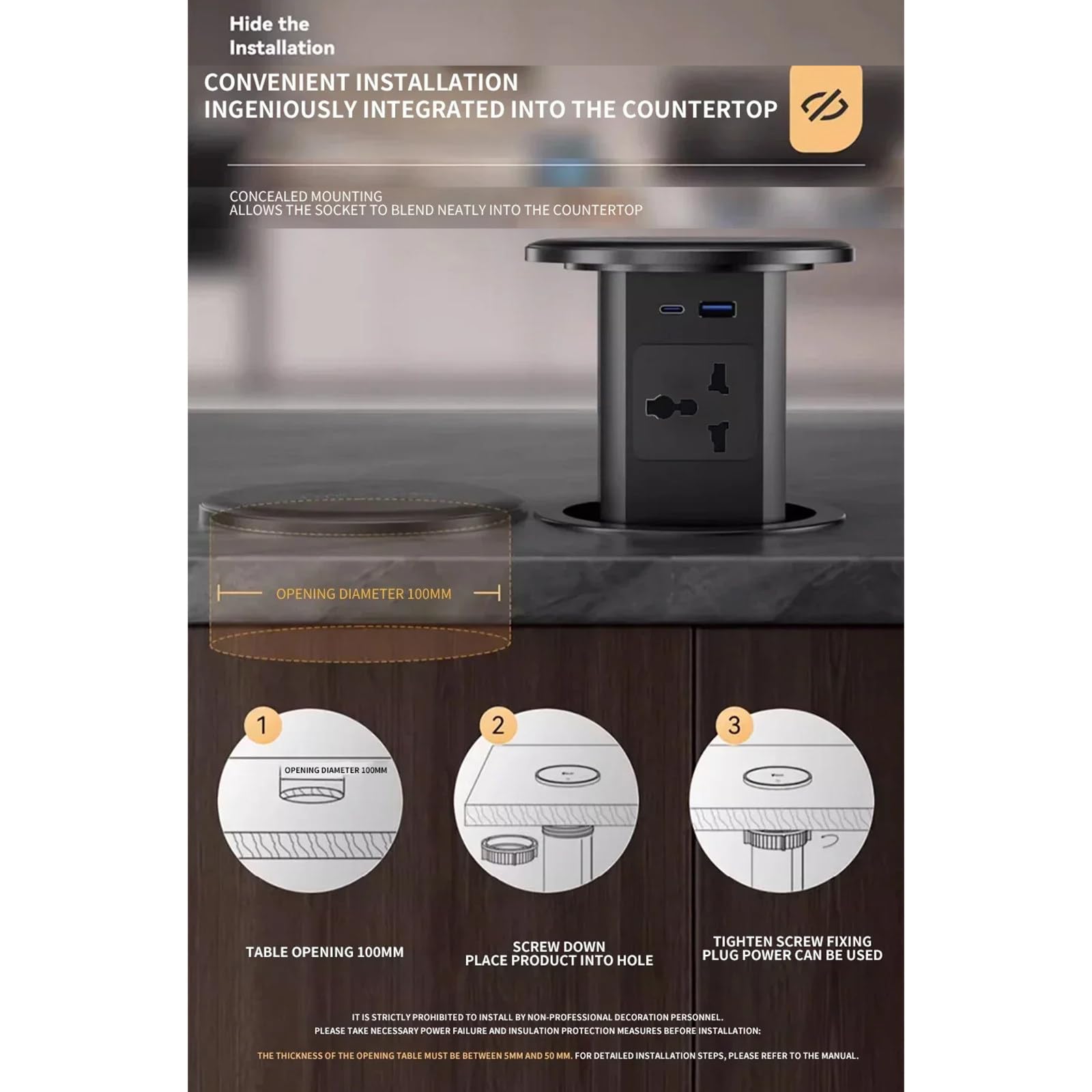 Presa elettrica Nascosta per scrivania, Presa per Ascensore a Scomparsa Automatica con Adattatore Universale U*B Tipo C, Bianco