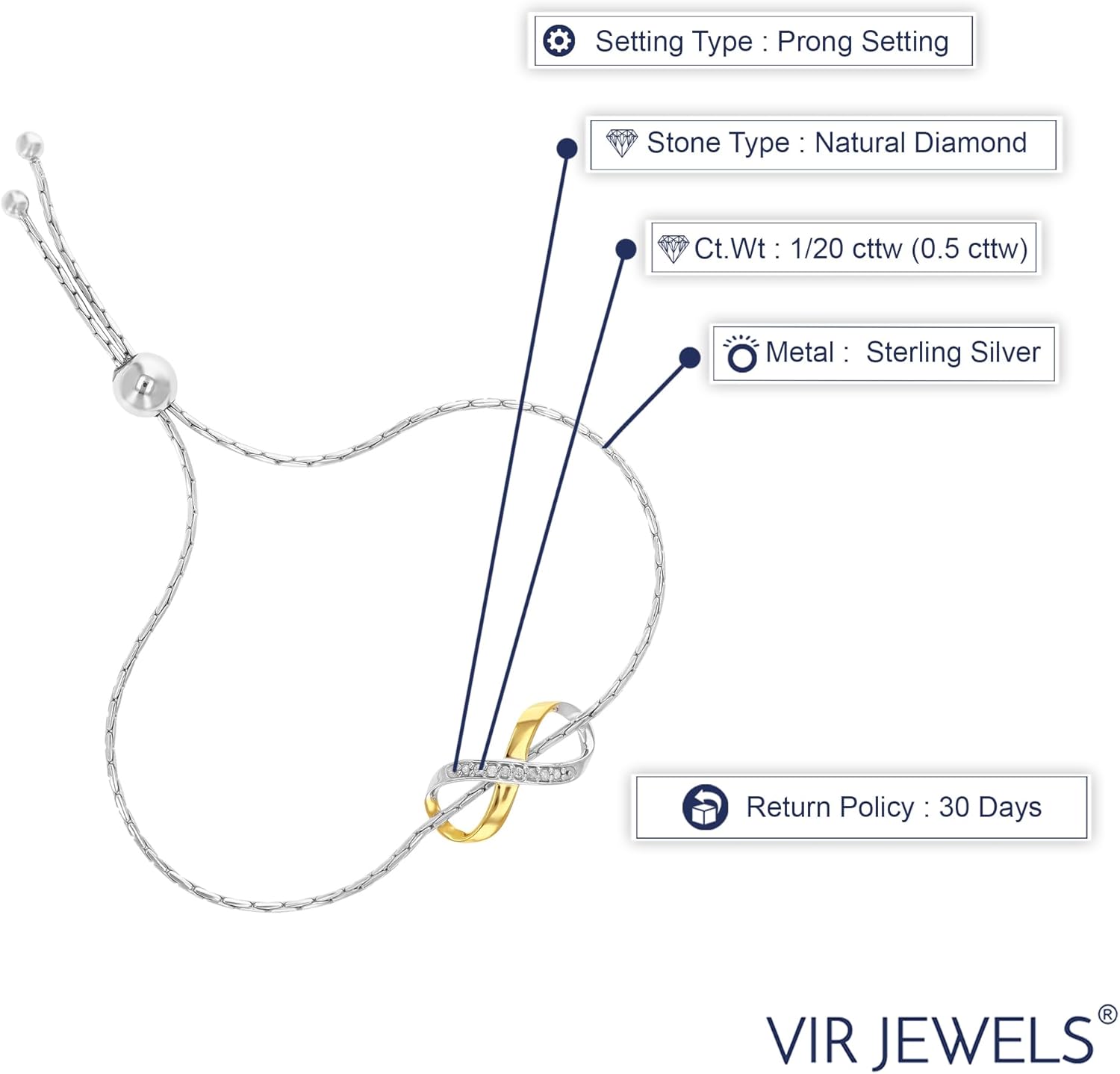 VIR JEWELS 1/20 cttw Diamond Bracelet Yellow Gold Plated Over .925 Sterling Silver Infinity - Yellow