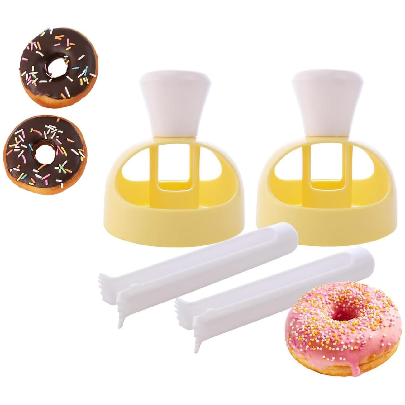 Joyzzz Donut Cutters Set, 2 PCS Non-stick Donut Cutter Mold Set with Dipping Plier, Safe and Durable Cookie Cutter Round, Easy to Use and Clean DIY Doughnut Baking Tool for Baking