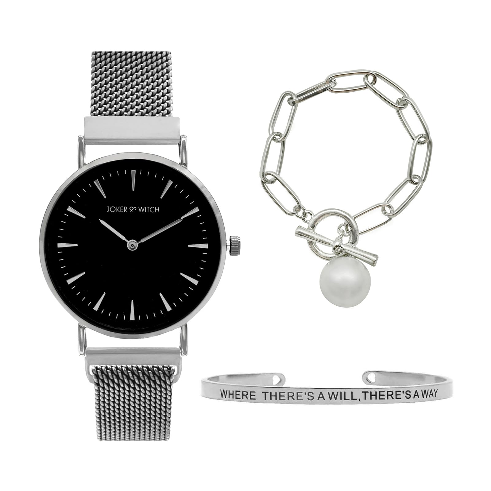 Joker & Witch Stainless Steel Women Amber Analog Watch Bracelet Stack Combo, Black Dial, Silver Band (B0C7L7RJS3) Amazon Price History, Amazon Price Tracker