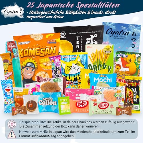 getDigital Oyatsu Japan Box - Ausgewählter Mix mit 25 Snacks - Japanische Süßigkeiten, Chips, Mochi, Cracker, Schokolade, Sweets, inklusive Broschüre - Geschenkset mit Candy aus aller Welt