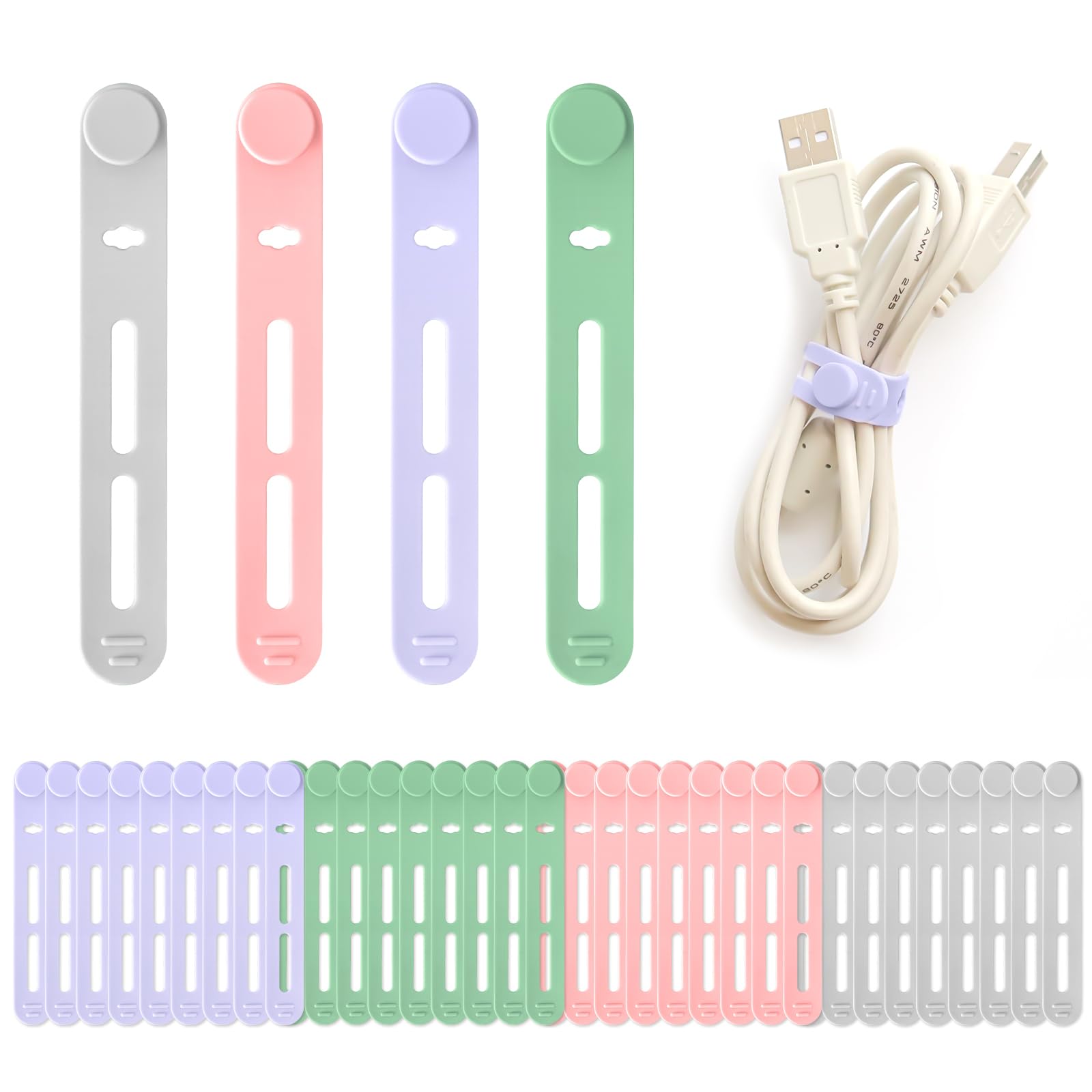 OKwhims Pack of 40 Silicone Cable Ties, Resealable, Multi-Purpose Cable Organiser, Small Cable Management, 4 Types