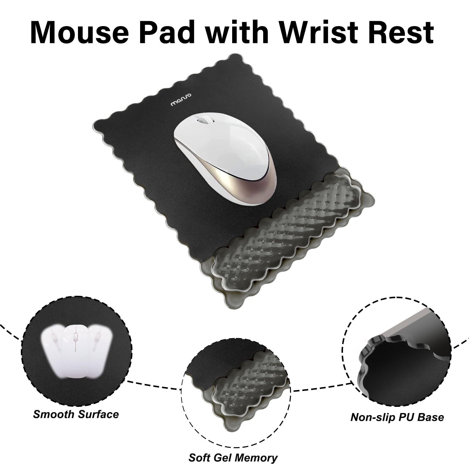 MOSISO Supporto Poggiapolsi Gel Mouse Pad e Tastiera,Tappetino Ergonomico Rettangolare Tastiera e Mouse,Antiscivolo,Morbido e Facile Digitare,Memory Gel Forma Rombo Computer,Laptop,Casa/Ufficio, Nero