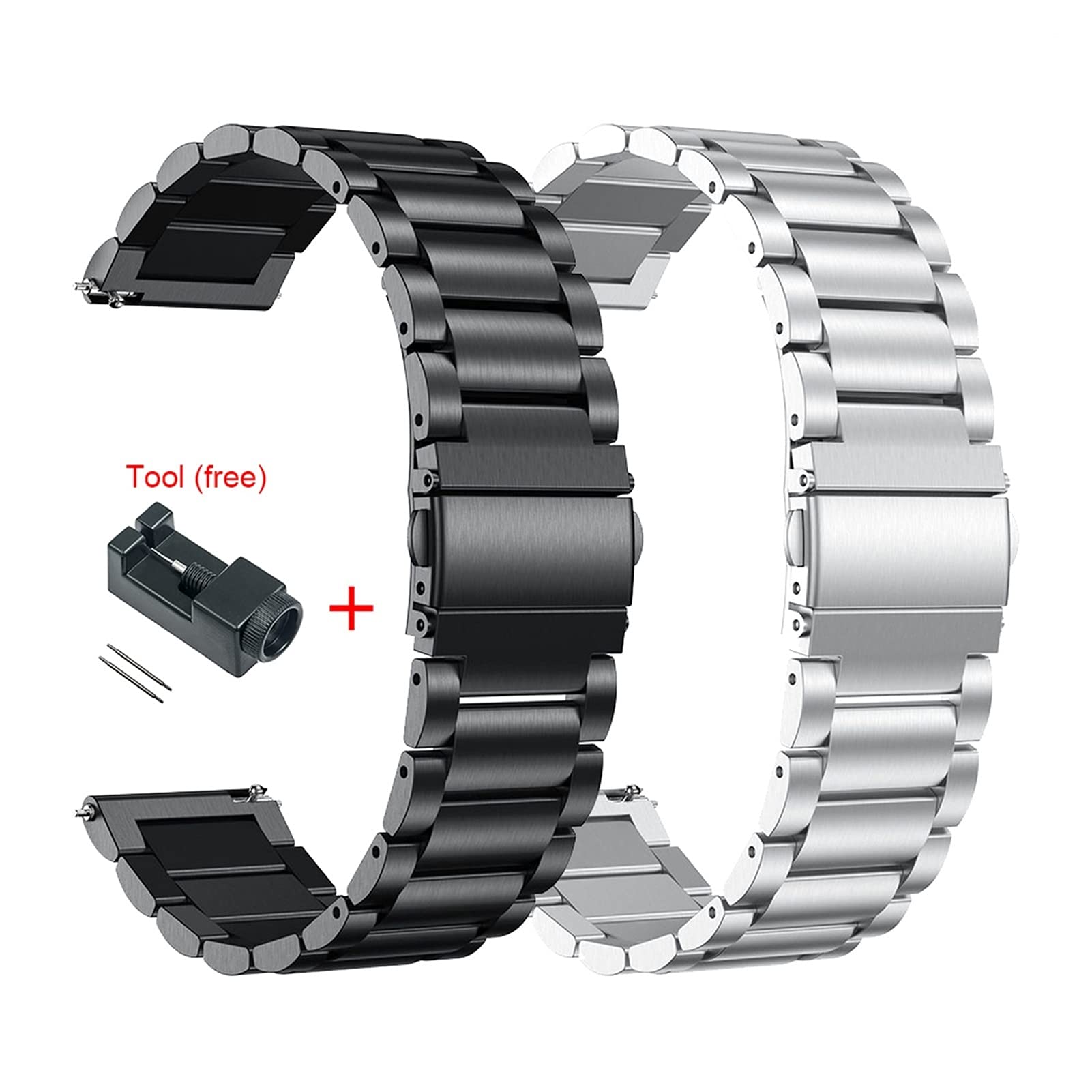 Sangle de Montre adaptée à Smart Watch Classic en métal de Sangle en Acier Inoxydable, Le Remplacement de la Sangle de Bracelet Convient à 22 mm, 20 mm / 20 mm/Argent Noir