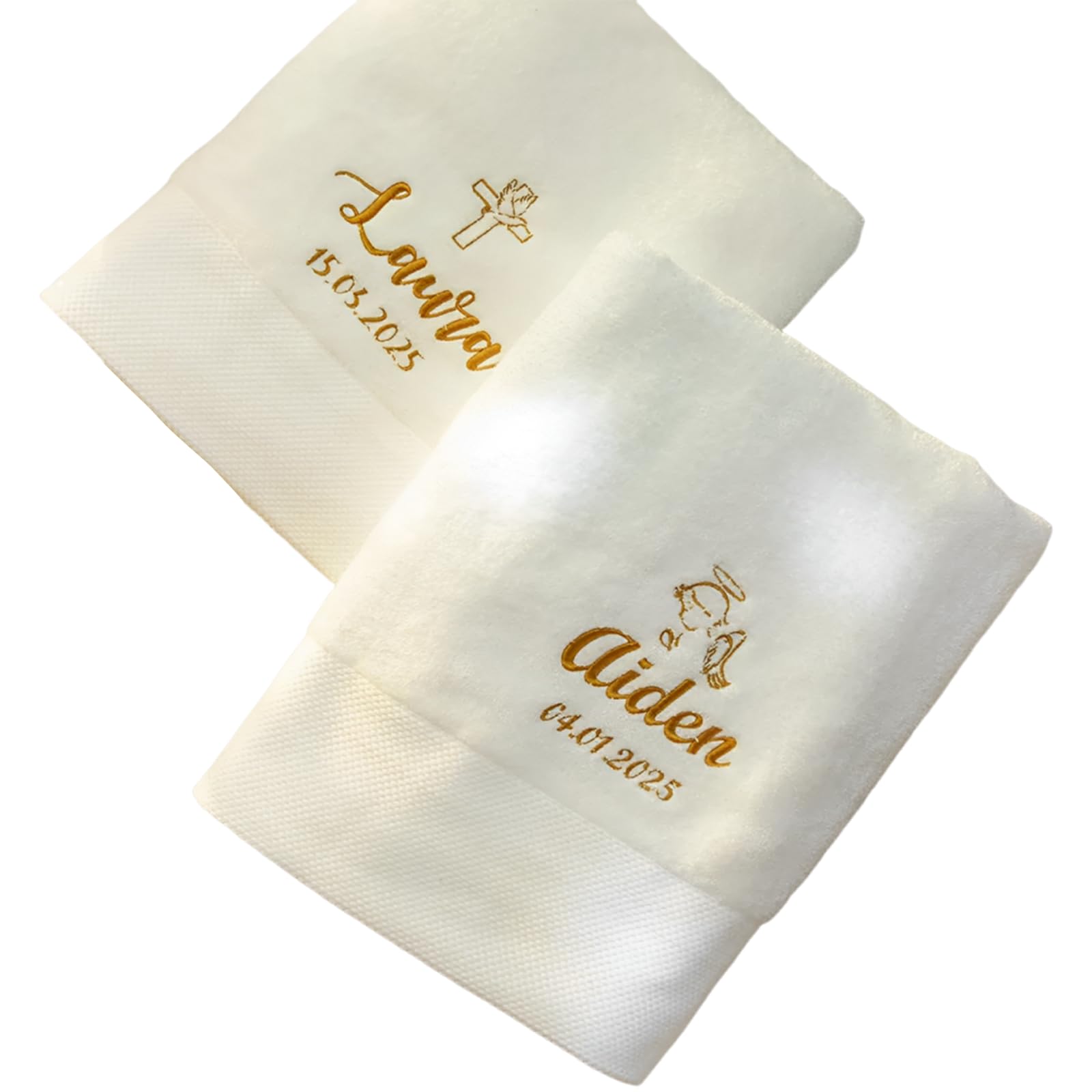 OAEUQ Personalized Baby Baptism Towel Customized Name Date Cross Embroidered Towel Baby Boy and Baby Girl Baptism Gifts Birthday Gifts Memorial Gifts